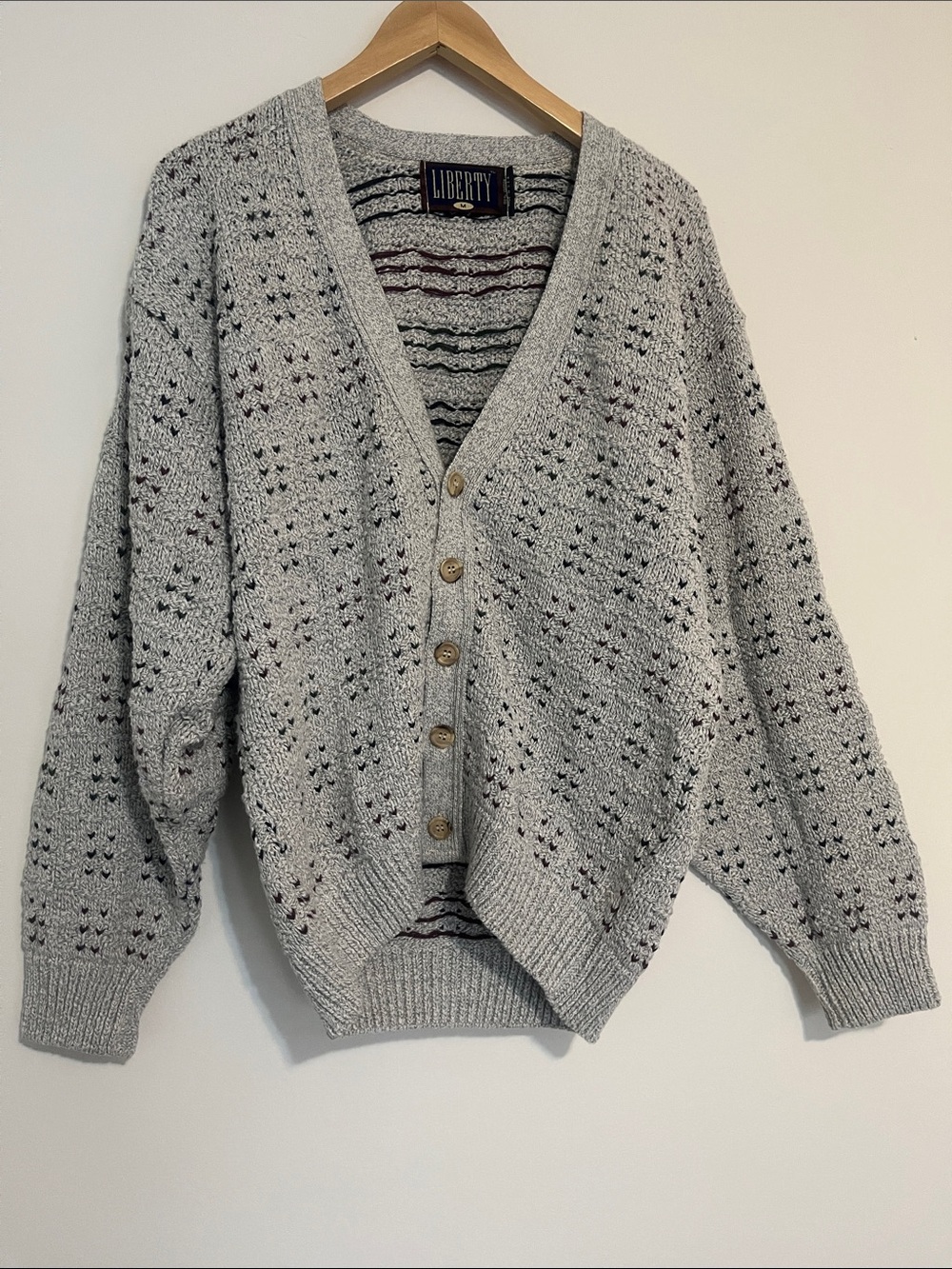Vintage Gray Chunky Cotton Oversized Grandpa Cardigan Preppy Sweater Medium